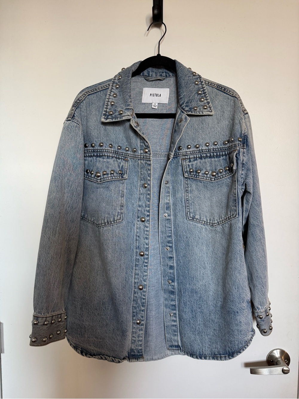pistola Light Blue Denim Jacket with Silver Studs